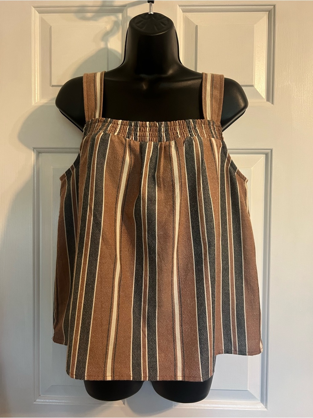 Evereve Brown and Cream Striped Square-Neck Tank
